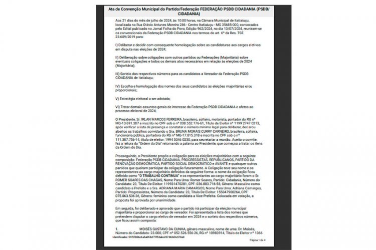 Ata de Convenção Municipal do Partido/Federação FEDERAÇÃO PSDB CIDADANIA (PSDB/ CIDADANIA)
