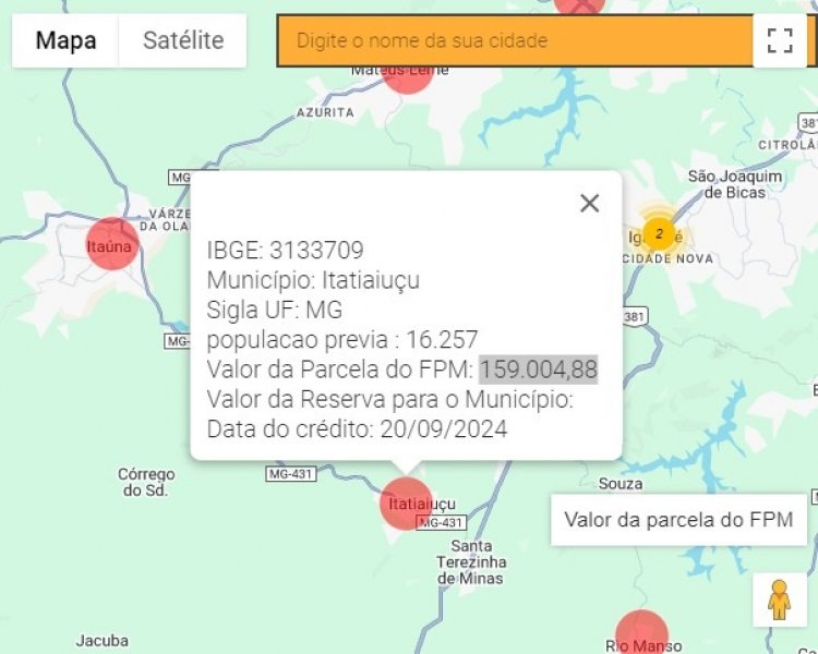 FPM DE SETEMBRO - Município recebe parcela de R$ 159 mil