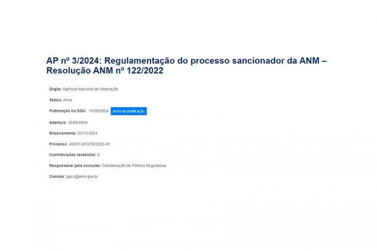 ANM propõe revisão das regras de sanções na mineração